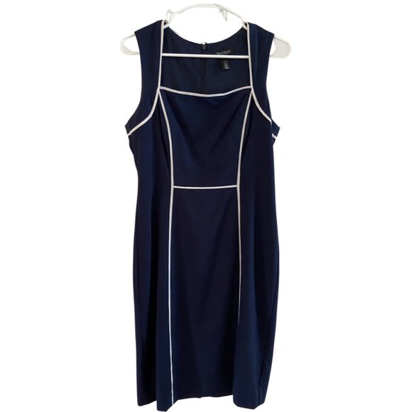 White House Black Market Dresses & Skirts - WHBM navy sleeveless dress white trim size 6